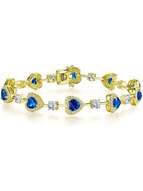 Gemlanto Sapphire Gold Silver Gemstone Heart Bracelets Luxury Fashion Jewelry